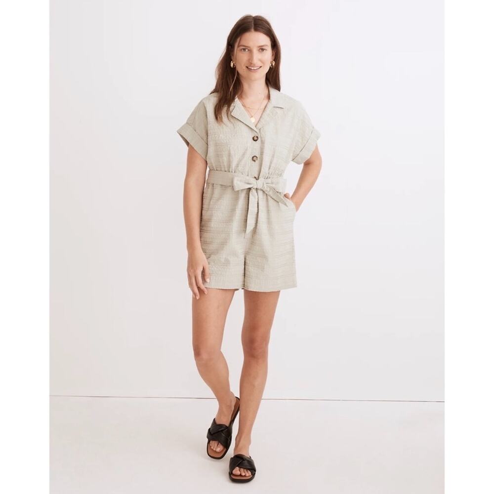 Madewell Seersucker Camp Romper in Sage Green Women's Small NF853 $125